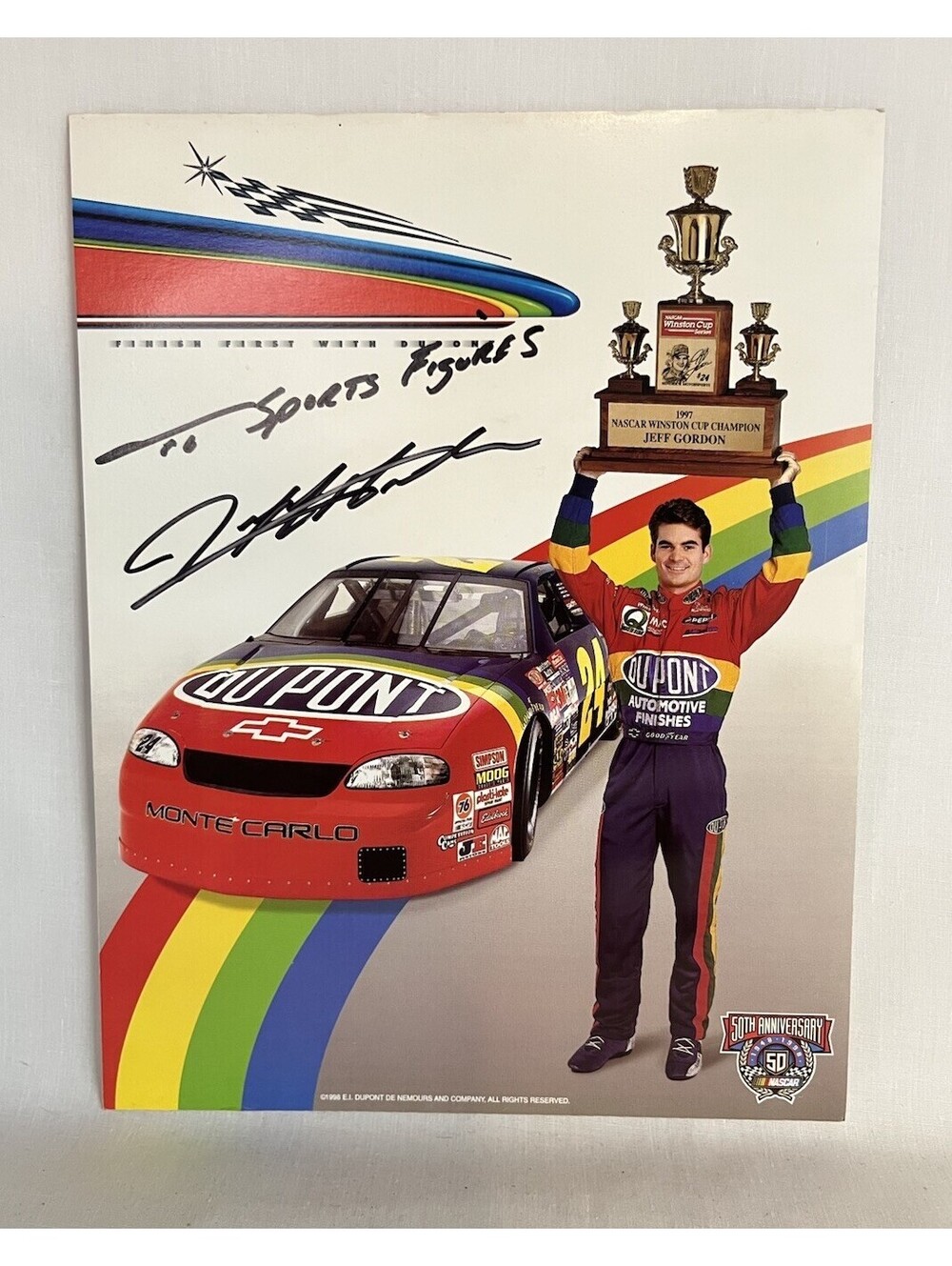 Jeff Gordon NASCAR Signed 1998 Promotional 8x10 Photo Card